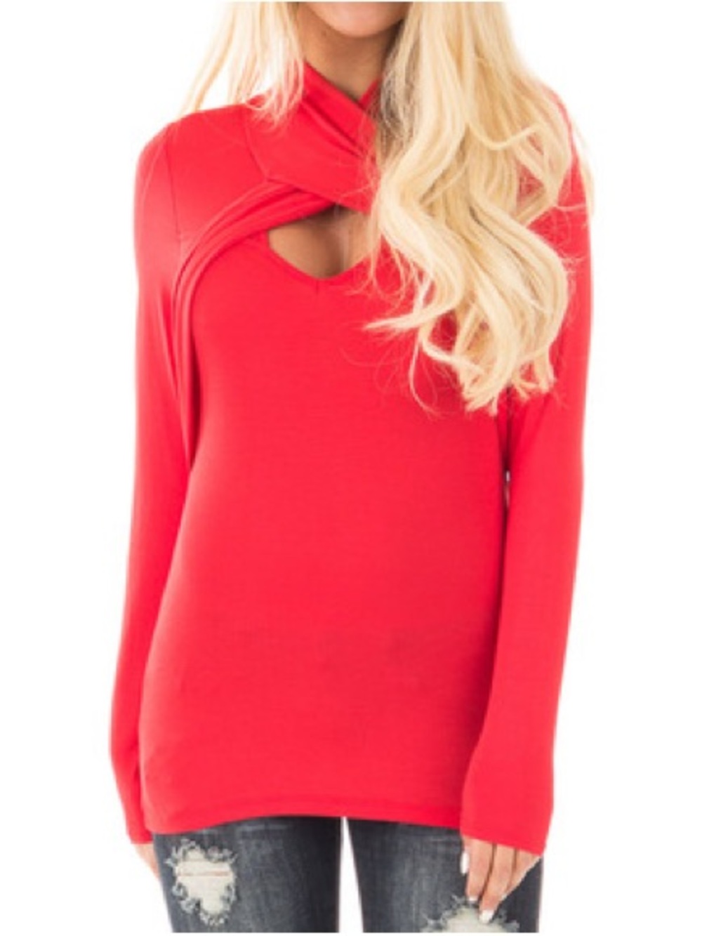 Cy USA Mock Neck Cutout Crisscross Top - Size S, Red